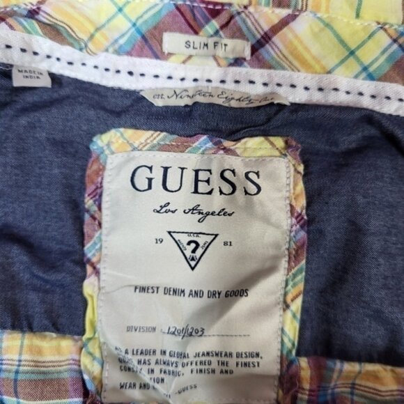 Guess Yellow Plaid Collared Button Up Shirt - Picture 10 of 10